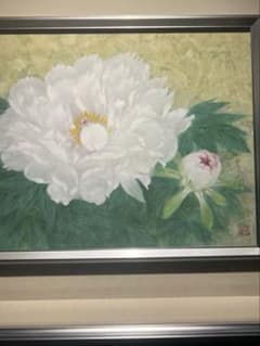 肉筆日本画　【純白の牡丹】　直筆サイン　印あり 肉筆日本画 【純白の牡丹】 直筆サイン 印あり - メルカリ