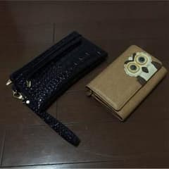 クロコ風(藍色)ポーチと幸せフクロウ二つ折り財布Bセットのサムネイル