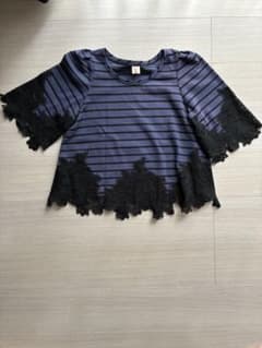 Sabena サベナ パープル×黒ボーダー 花柄レースタック袖 トップスのサムネイル