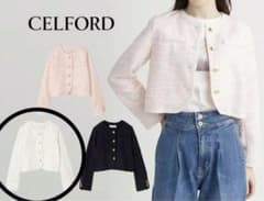 美品　2025年♡CELFORD ノーカラージャケット ホワイト　ツイード 美品 2025年♡CELFORD ノーカラージャケット ホワイト ツイード - メルカリ