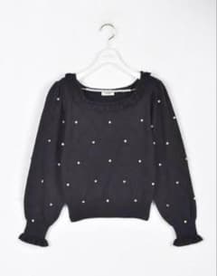evelyn ビジュー付き 長袖 ニット ブラックのサムネイル