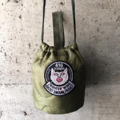HB1136】60cm紐 ミリタリーライナーリメイクペイシェントバッグ 巾着