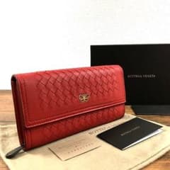 極美品 BOTTEGA VENETA イントレチャート 長財布 レッド 305 - メルカリ