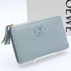 極美品】LOEWE アナグラム キーリング付きコインカードケース ブルー系 