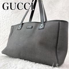 Gucci グレー レザートートバッグ GUCCI グッチ レザー キャンバス トートショルダー グレー ブラック