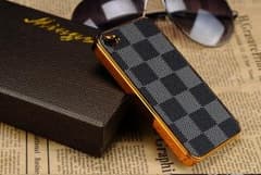 iPhone5/5S チェック柄 高級レザーケース 【ブラック×ゴールド】のサムネイル