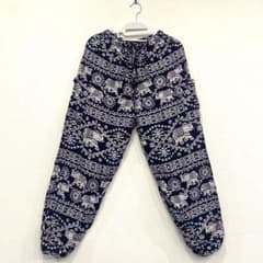 【新品】エスニック柄 サルエルパンツ 象・花柄　ネイビーのサムネイル
