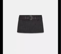 ZARA ストライプタイトスカート ベルト付き 黒のサムネイル