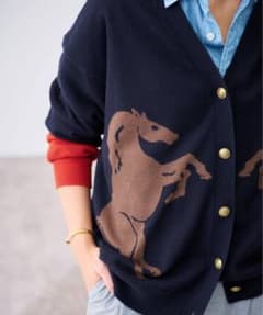 FRAMeWORK 馬刺繍 カーディガン ネイビー/レッド FRAMeWORK Horseインターシャ カーディガン - メルカリ