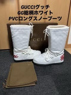 美中古 限定 GUCCIグッチ GG総柄ホワイトPVCロングスノーブーツ 白 
