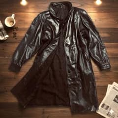 高級 大きいサイズ 美品 ソフトレザー 軽量 黒 ロングコート レザー 
