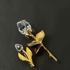 美品 SWAROVSKI ブローチ 2点セット バラ チューリップ ゴールド