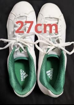 美品 adidas ホワイト グリーン スニーカー 27センチ - メルカリ