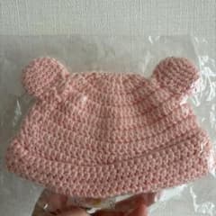 クマ耳付き編み物帽子 ピンクのサムネイル