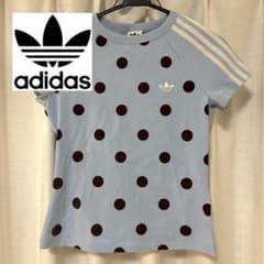 完売品】adidas スリムフィット 水玉半袖Tシャツ ポルカドット 水色 L