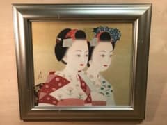 山平貞信　「舞妓」　日本画Ｆ１０号　直筆サイン・落款・共シール有り　① 山平貞信 「舞妓」 日本画F10号 直筆サイン・落款・共シール有り ③