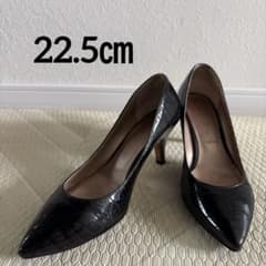 銀座かねまつ パンプス クロコ型押し 22.5㎝ ブラック 黒