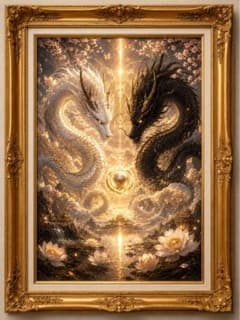 A4】白龍神 黒龍神 開運アート 幸運引き寄せ 金運アップ 宝くじ高額