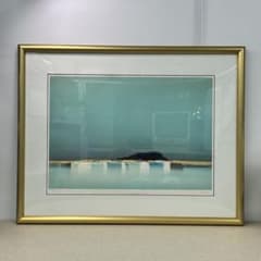 【額装品】ピエール・ドートルロー 静かな海の風景画　正式タイトル不明　額縁付き 額装品】ピエール・ドートルロー 静かな海の風景画 正式タイトル不明