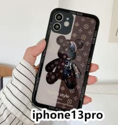 iphone13proケース　カバー　背面強化ガラス 　璃熊 茶色のサムネイル