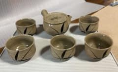共箱付・美品】唐津焼 菅ノ谷窯 絵唐津 茶器セット（急須・湯呑5客