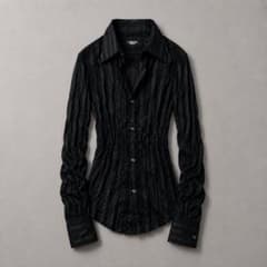 TORNADO MART シワ加工 ドレープシャツ ブラック お兄系 V系 光沢