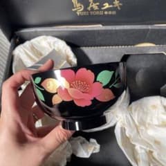 【鳥居ユキ】漆器 椀 黒地 花柄　5個セットのサムネイル
