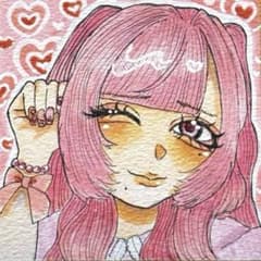 手描き イラスト 豆色紙 一点物 オリジナル 女の子 ピンク - メルカリ