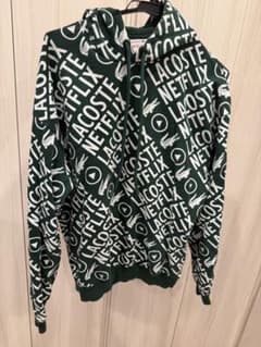 【限定コラボ】ラコステ × Netflix 総柄 パーカー 緑 S 完売品 美品のサムネイル