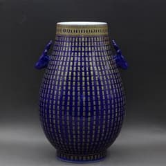 霽藍蒔金万寿鹿頭樽 景徳鎮 陶磁器 装飾品 現代工芸品 美術品 置物 霽藍蒔金万寿鹿頭樽 景徳鎮 陶磁器 装飾品 現代工芸品 美術品
