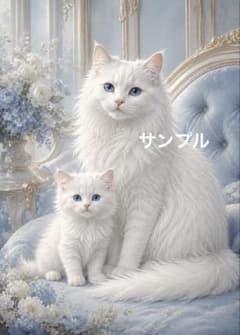 [한 번만] 푸른 눈동자의 흰 고양이 부모와 자식 고양이 아트 흰 고양이 K326