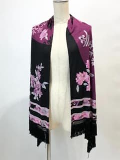 LEONARD FASHION シルク混 ラインストーン装飾 フリンジ ストール