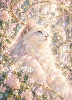 一作限り】光と花に包まれる白い長毛猫 E050 猫 白猫 長毛猫 青い瞳