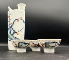 中古保管品 鳴き徳利 鳴き猪口 梅柄 徳利 お猪口 3客セット 酒器