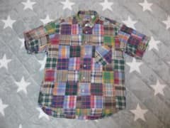 ☆グッドイナフ goodenough パッチワークシャツ ブルー系 大きめ☆ GOODENOUGH グッドイナフ 90年代 背ロゴパッチワーク柄半袖