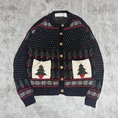 ニット　クリスマス カーディガン ホリデーニット　バーズアイ　ポケット