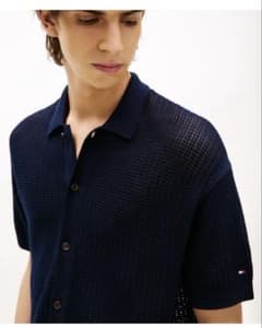 Tommy Jeans ストラクチャー オープンニット オーバーシャツ ネイビーのサムネイル