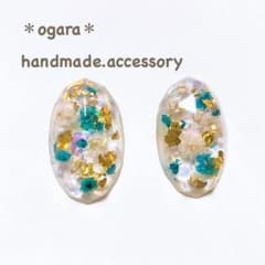 600 ⚪︎ オーバル　ピアス　⚪︎ ブルー　（イヤリング可能）のサムネイル