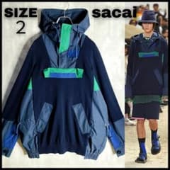 美品・ランウェイ】sacai ニット 異素材切替 アノラックパーカー 2 