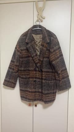 ルーズシルエットチェック柄ショートコート レディースのサムネイル