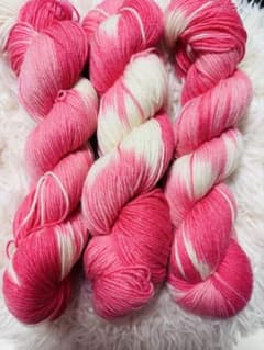 手染め風 ピンクグラデーション毛糸 3玉セット メリノウール 編み物