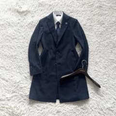 <美品>LARDINI ネイビー ウール チェスターコート ブートニエール 44 美品>LARDINI ネイビー ウール チェスターコート ブートニエール 44