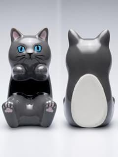 【新品未使用】スマホスタンド 猫　陶器製 卓上 縦置き 横置き 置物のサムネイル