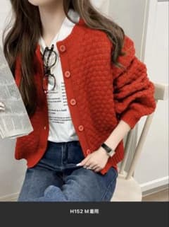 【新品】ポップコーン編み 長袖カーディガン レッドのサムネイル