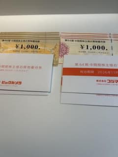 ビッグカメラ　コジマ　株主優待券　8000円分のサムネイル