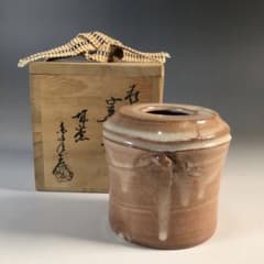 K176 蓋置 『萩焼』『城山窯 金子信彦造』『竹節形蓋置』 共箱