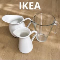 IKEA ホーロー製ピッチャー 水差し ガラス ピッチャー 花瓶 3点セット