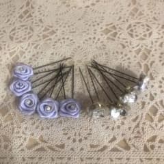 薄紫色のローズとクリア装飾の髪飾りセットのサムネイル