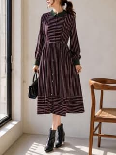 DOSDIOSAS 配色襟ストライプシャツワンピース - メルカリ