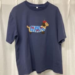 シーイン犬の刺繍 ネイビー 半袖Tシャツ紺色のサムネイル